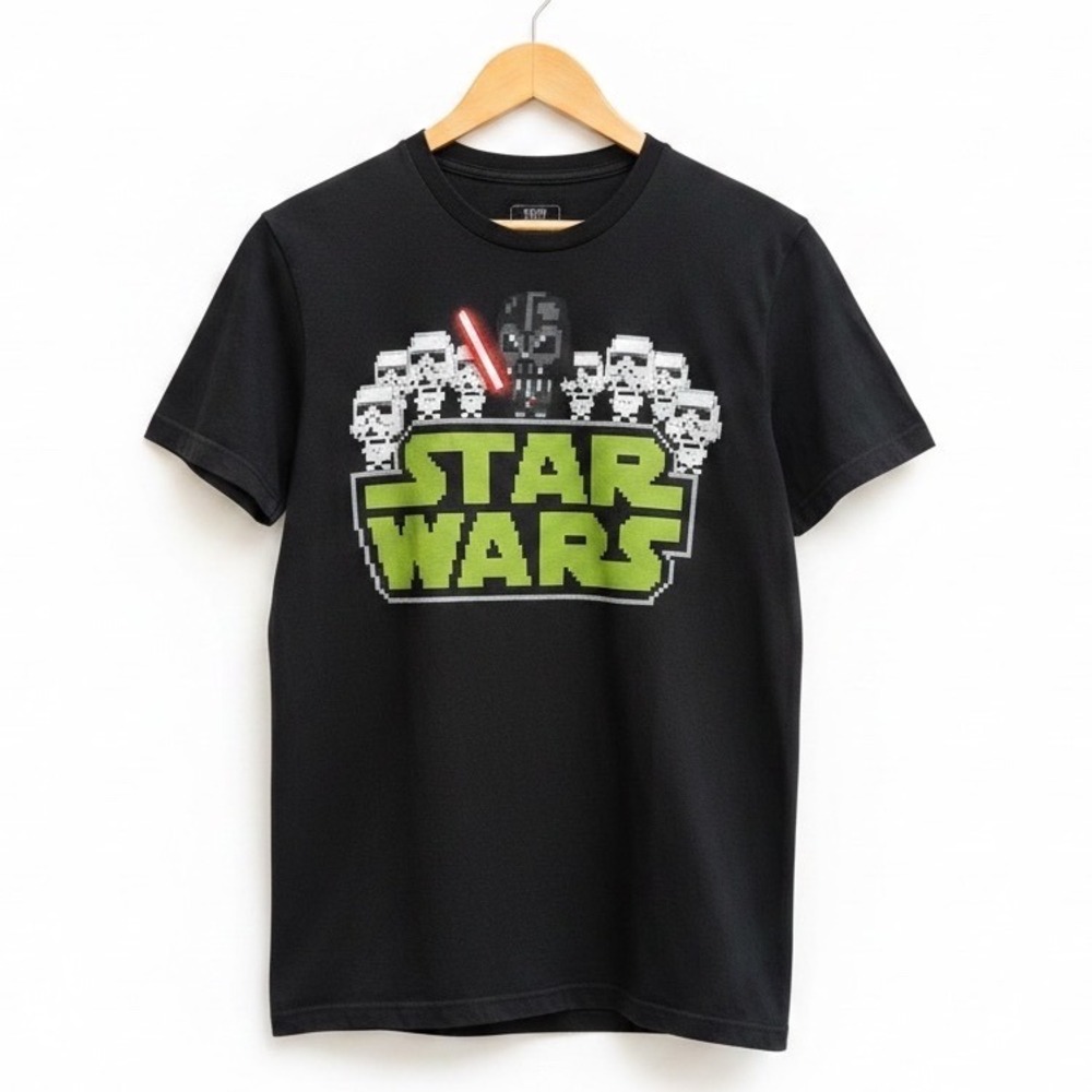 Star Wars Tiny Death Star Graphic T-Shirt Black Good MD Mens